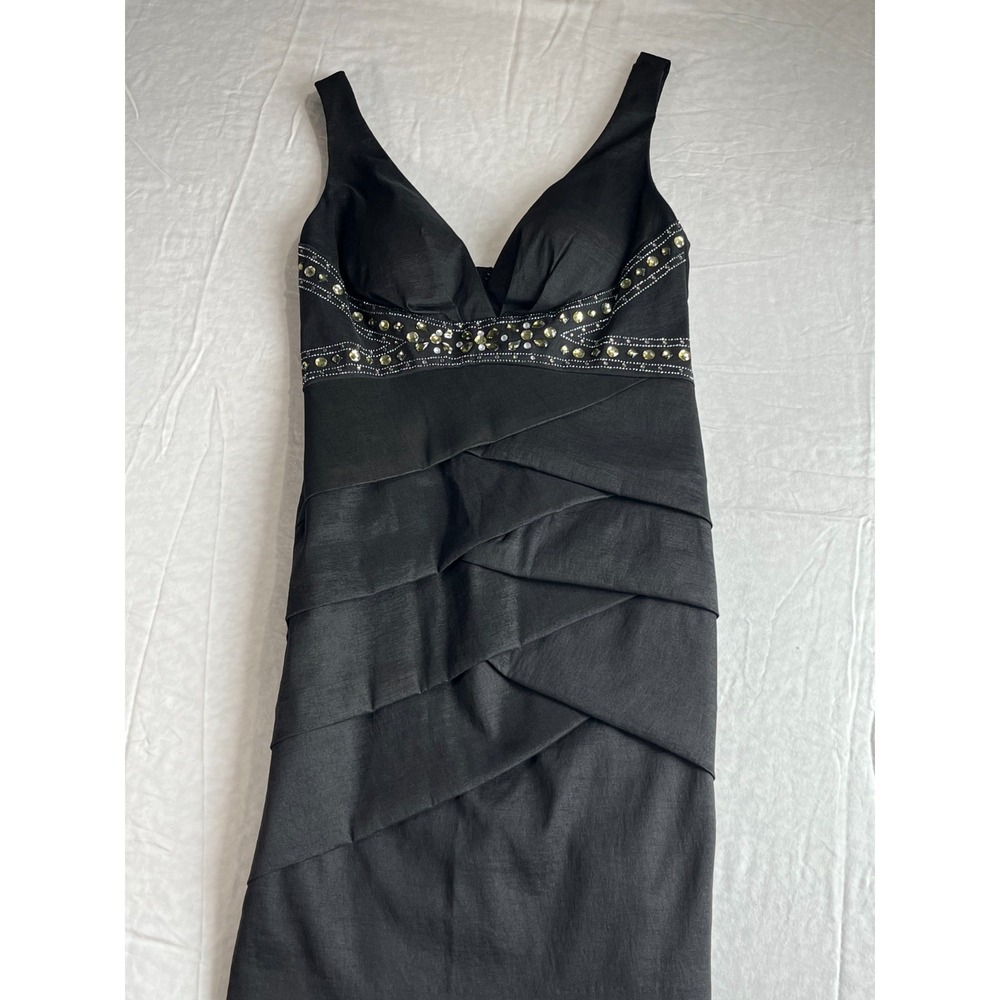 Xscape Joanna Chen Black Cocktail Dress 10 Embellished Sleeveless Ruched Formal